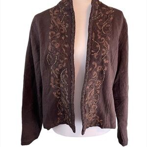 CHICO'S Size 2 Brown Gold Scroll Jupiter Jacket NWT MSRP $128
